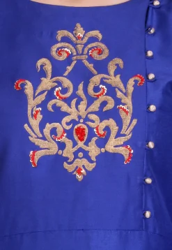 Embroidered Cotton Silk Kurta in Royal Blue