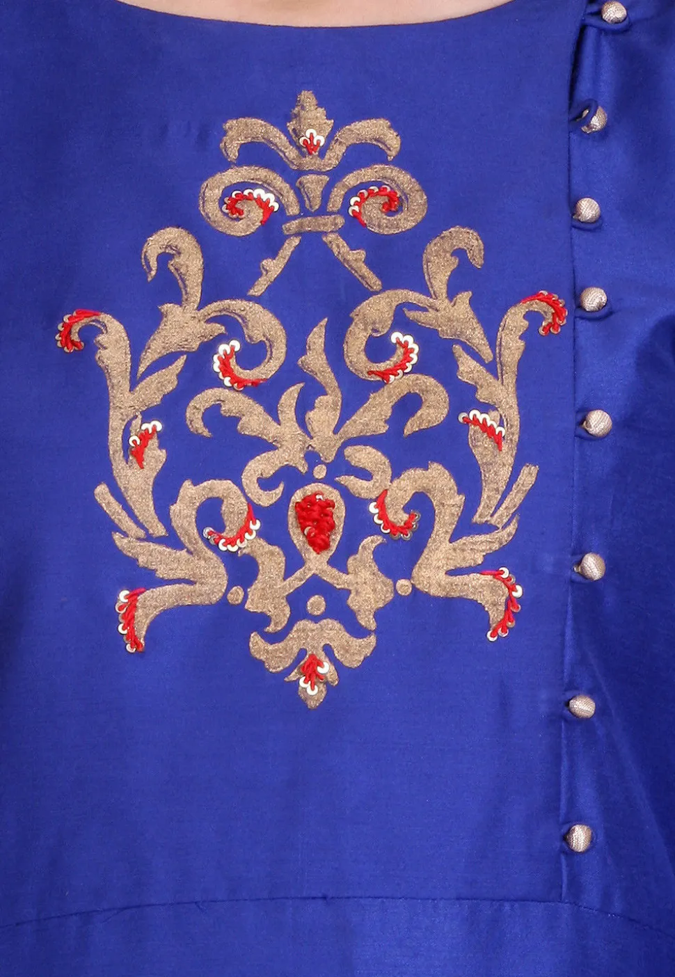 Embroidered Cotton Silk Kurta in Royal Blue