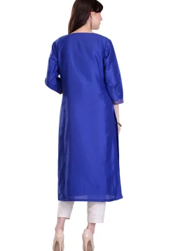 Embroidered Cotton Silk Kurta in Royal Blue