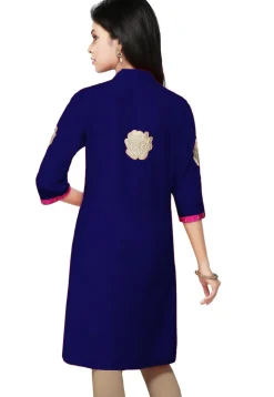 Embroidered Cotton Silk Kurti in Royal Blue