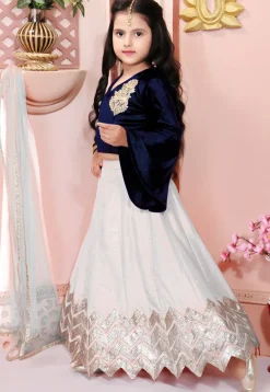 Embroidered Cotton Silk Lehenga in Off White