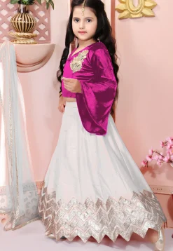 Embroidered Cotton Silk Lehenga in Off White