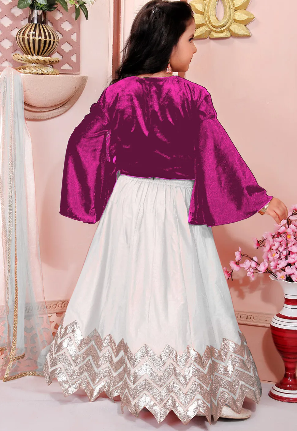 Embroidered Cotton Silk Lehenga in Off White