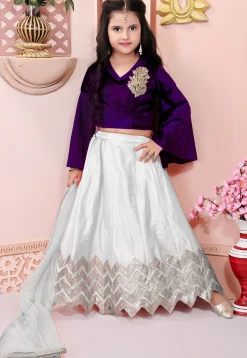 Embroidered Cotton Silk Lehenga in Off White