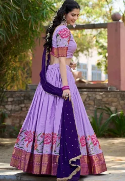 Embroidered Cotton Silk Lehenga in Purple