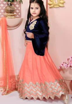 Embroidered Cotton Silk Lehenga in Peach