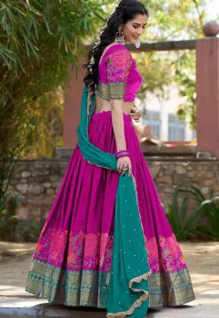 Embroidered Cotton Silk Lehenga in Fuchsia