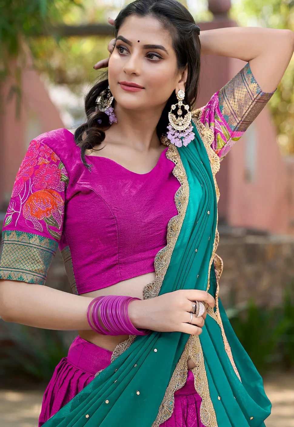 Embroidered Cotton Silk Lehenga in Fuchsia