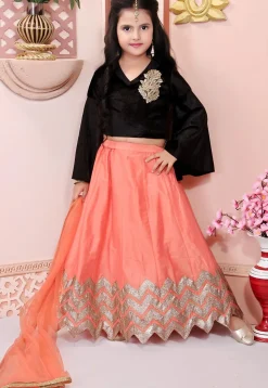 Embroidered Cotton Silk Lehenga in Peach