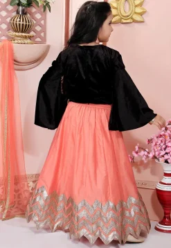 Embroidered Cotton Silk Lehenga in Peach