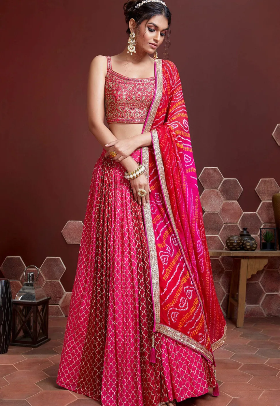 Embroidered Cotton Silk Lehenga in Fuchsia