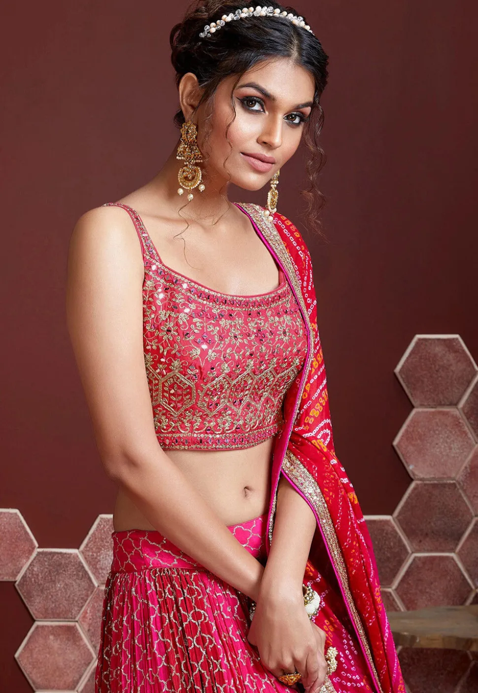 Embroidered Cotton Silk Lehenga in Fuchsia