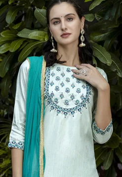 Embroidered Cotton Silk Pakistani Suit in Pastel Green