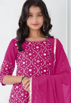 Embroidered Cotton Silk Pakistani Suit in Fuchsia