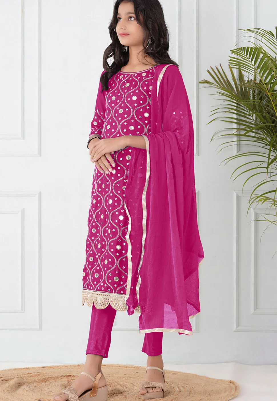 Embroidered Cotton Silk Pakistani Suit in Fuchsia