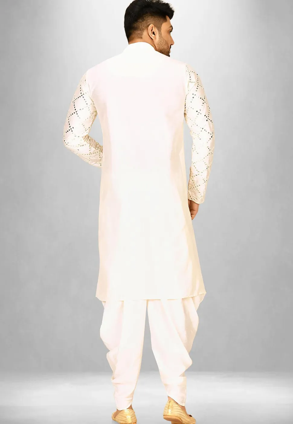 Embroidered Cotton Silk Patiala Kurta in Cream
