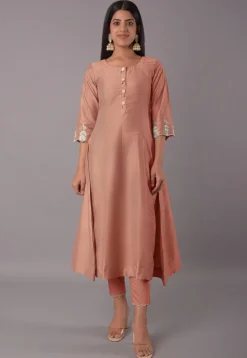 Embroidered Cotton Silk Pakistani Suit in Peach
