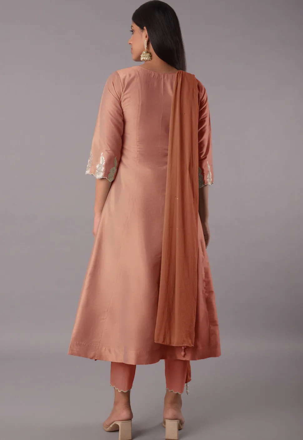 Embroidered Cotton Silk Pakistani Suit in Peach