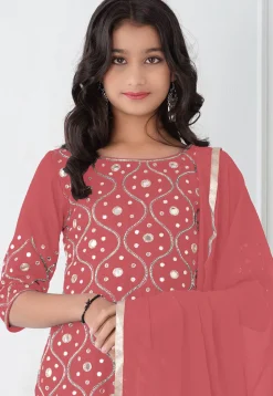 Embroidered Cotton Silk Pakistani Suit in Dark Peach
