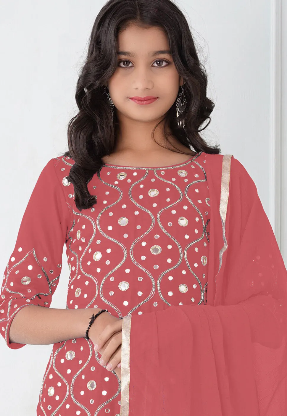 Embroidered Cotton Silk Pakistani Suit in Dark Peach