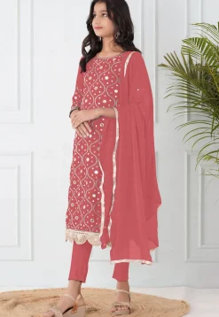 Embroidered Cotton Silk Pakistani Suit in Dark Peach