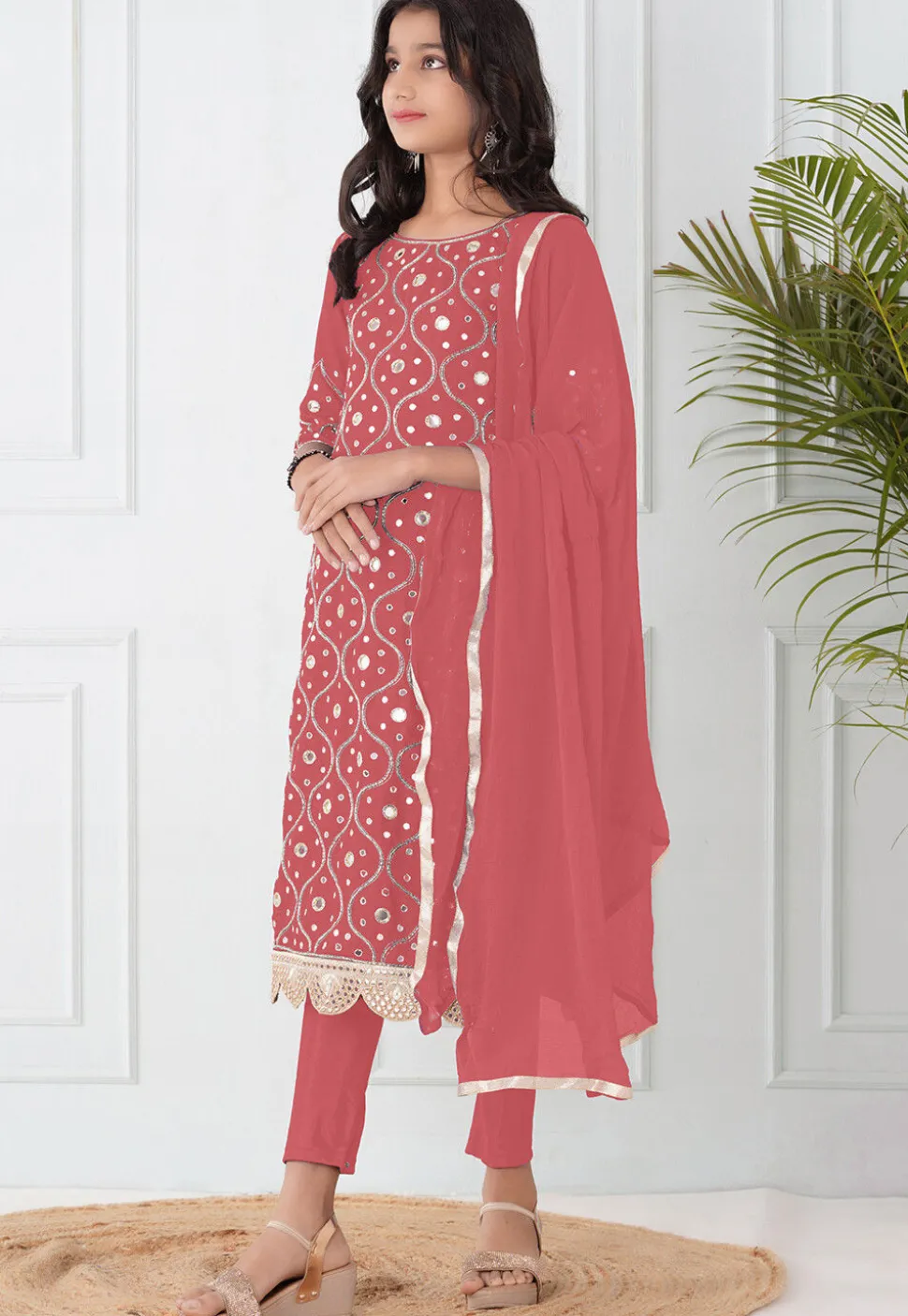 Embroidered Cotton Silk Pakistani Suit in Dark Peach