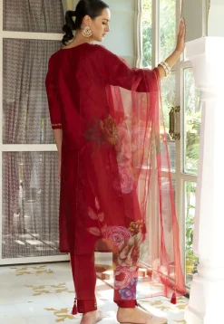 Embroidered Cotton Silk Pakistani Suit in Maroon