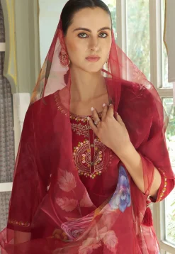 Embroidered Cotton Silk Pakistani Suit in Maroon