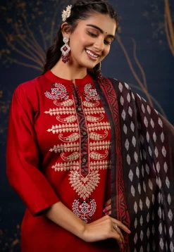 Embroidered Cotton Silk Pakistani Suit in Maroon
