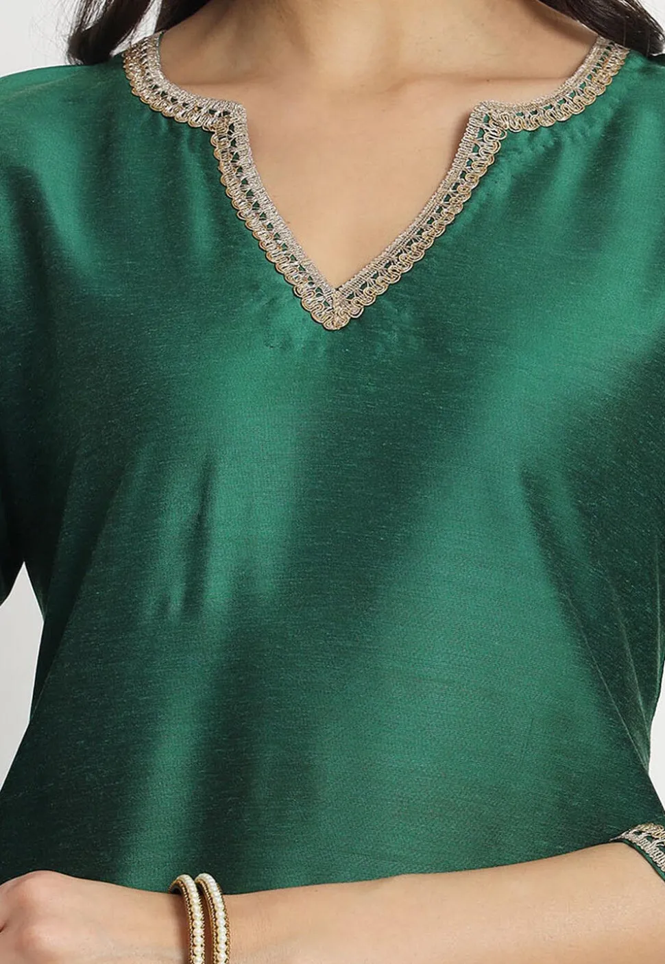 Embroidered Cotton Silk Punjabi Suit in Dark Green