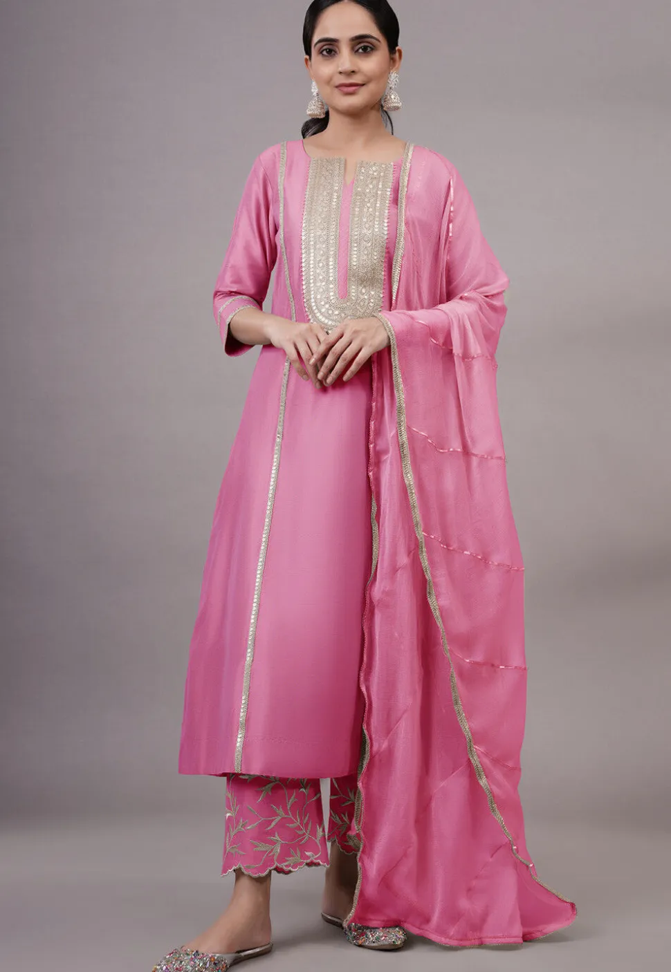 Embroidered Cotton Silk Pakistani Suit in Pink