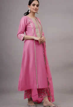 Embroidered Cotton Silk Pakistani Suit in Pink