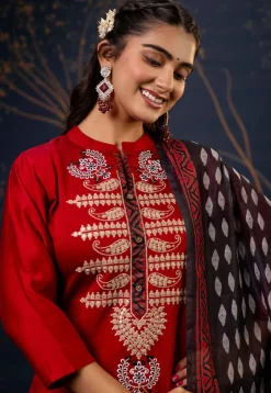 Embroidered Cotton Silk Pakistani Suit in Maroon