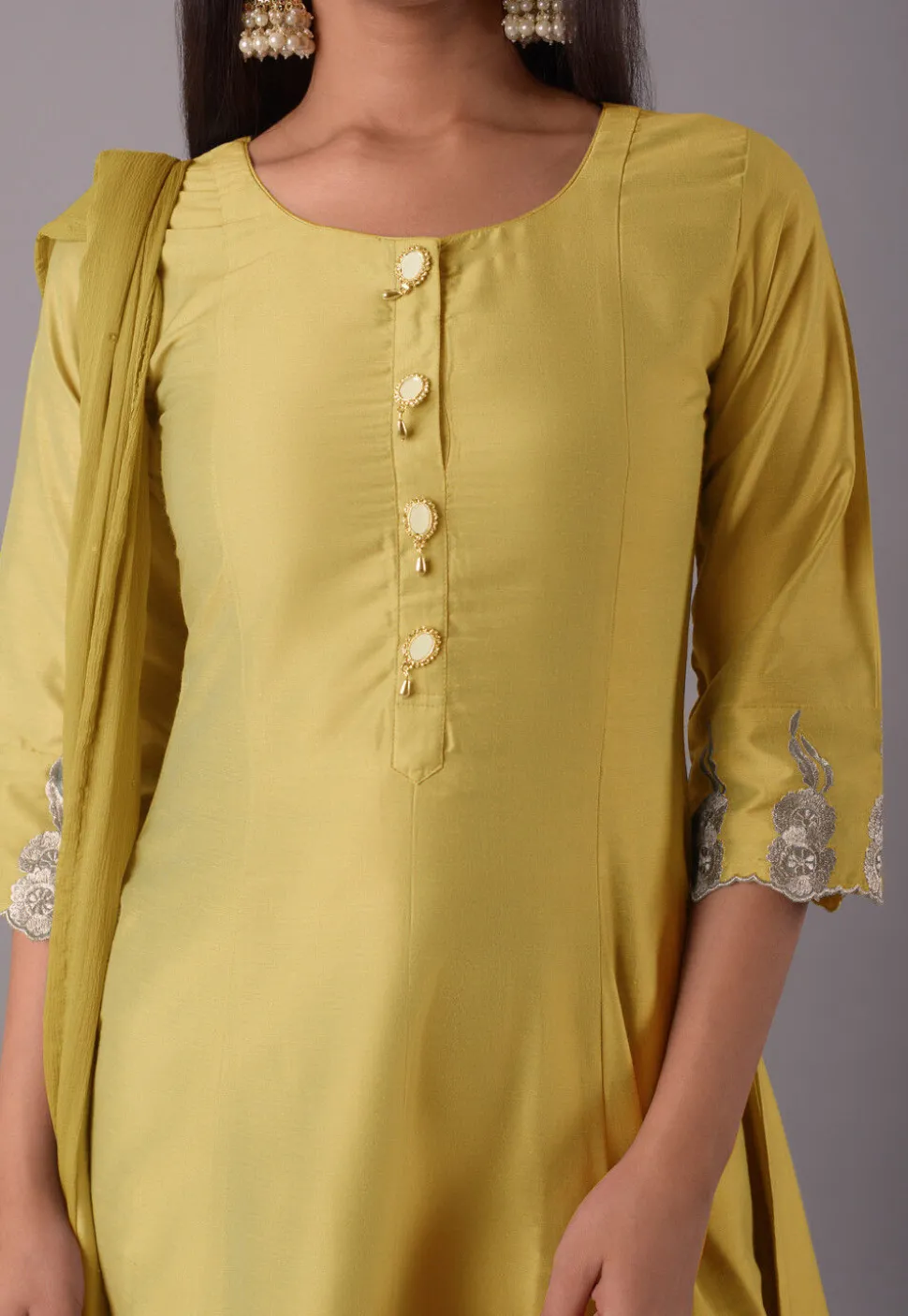 Embroidered Cotton Silk Pakistani Suit in Mustard