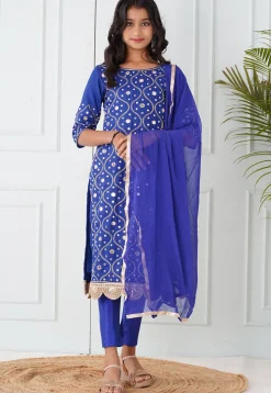 Embroidered Cotton Silk Pakistani Suit in Royal Blue