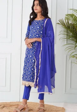 Embroidered Cotton Silk Pakistani Suit in Royal Blue
