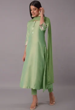 Embroidered Cotton Silk Pakistani Suit in Light Green