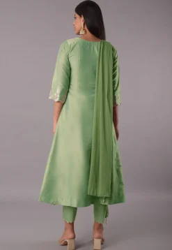 Embroidered Cotton Silk Pakistani Suit in Light Green