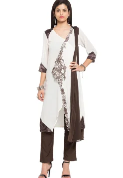 Embroidered Cotton Silk Pakistani Suit in Off White