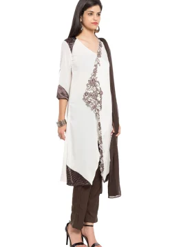 Embroidered Cotton Silk Pakistani Suit in Off White