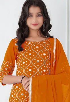 Embroidered Cotton Silk Pakistani Suit in Orange