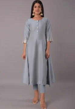 Embroidered Cotton Silk Pakistani Suit in Grey