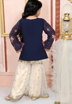 Embroidered Cotton Silk Pakistani Suit in Navy Blue