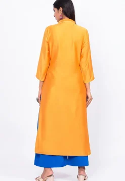 Embroidered Cotton Silk Straight Kurta in Mustard