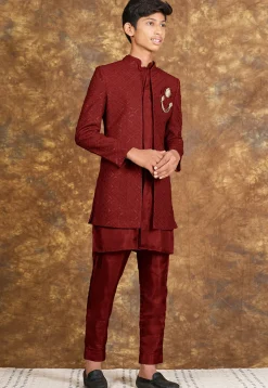 Embroidered Cotton Silk Sherwani in Maroon
