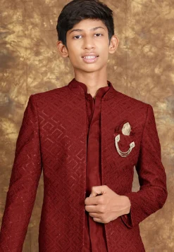 Embroidered Cotton Silk Sherwani in Maroon