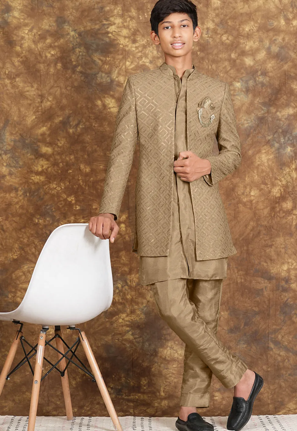 Embroidered Cotton Silk Sherwani in Beige