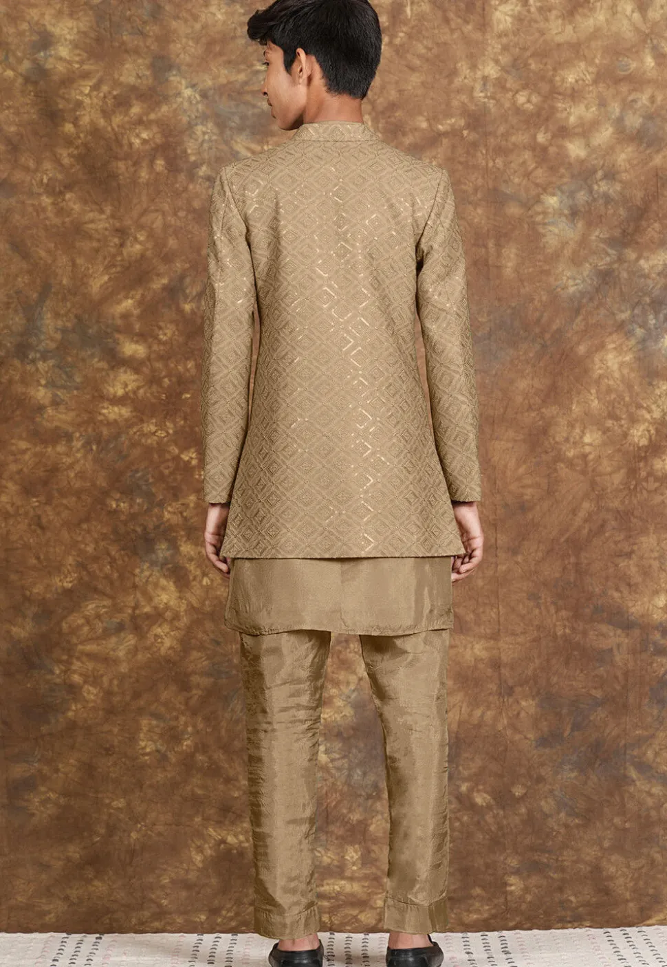 Embroidered Cotton Silk Sherwani in Beige