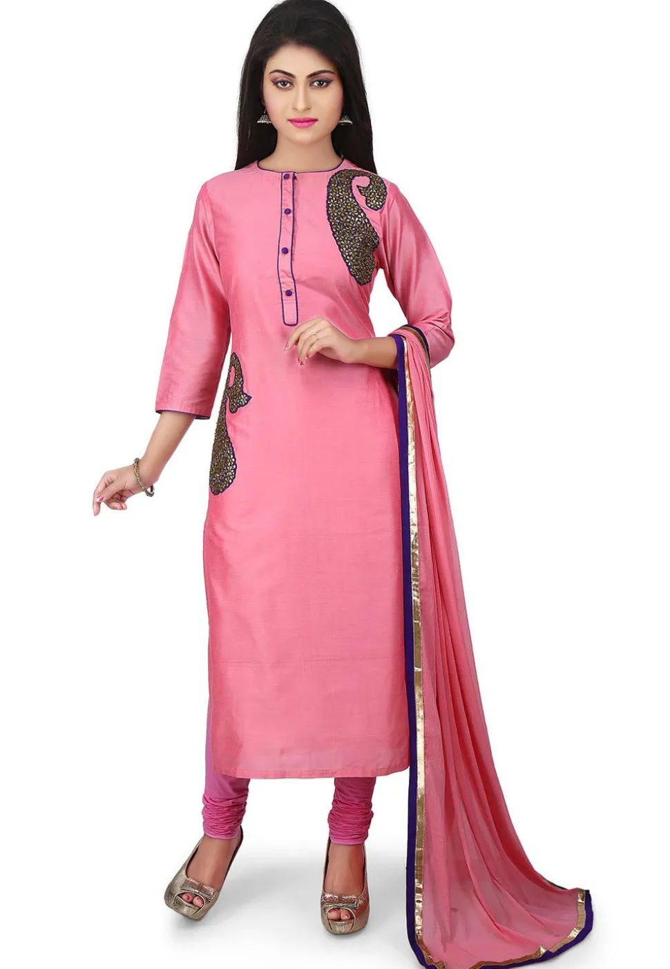 Embroidered Cotton Silk Straight Suit in Pink
