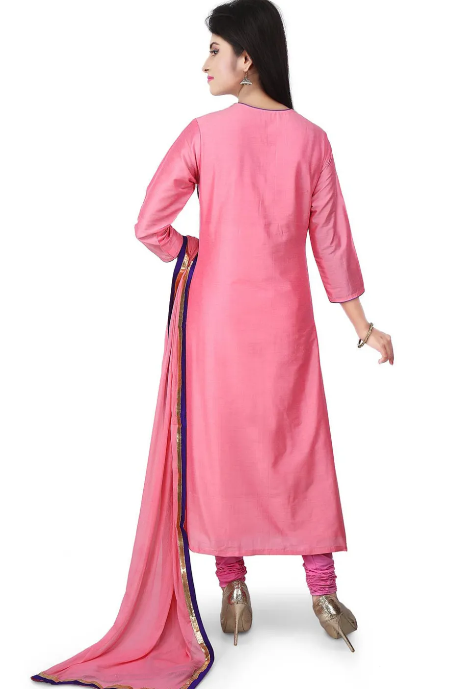 Embroidered Cotton Silk Straight Suit in Pink